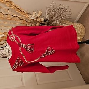 RED MULTI COLOR BEADED SWEATER